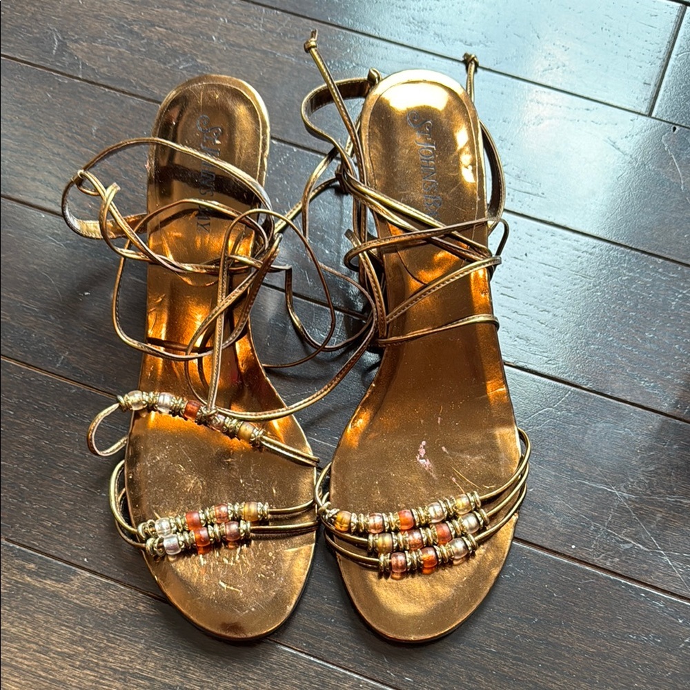 St. John's Bay Metallic Bronze Strappy Beaded Sandals